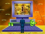 Picture of Man Holding a Key In Front Of A Computer With A Lock On The Screen
